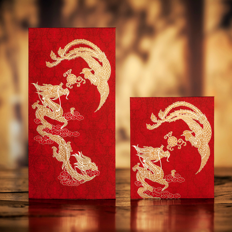 красные конверты фэн-шуй с драконом и фениксом